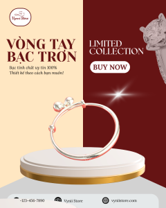 Vòng Tay Bạc Trơn 925 Phối Bi