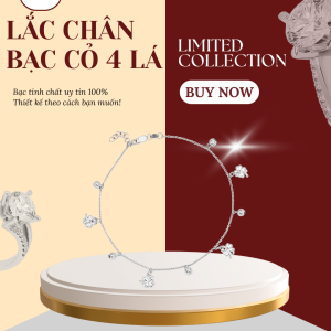 Lắc chân bạc đính đá silver hình cỏ bốn lá